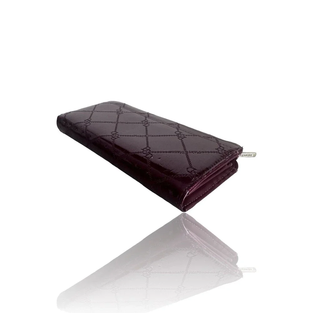 Pinky & Dianne Patent Leather Elegant Burgundy Wine Long Zipper Wallet